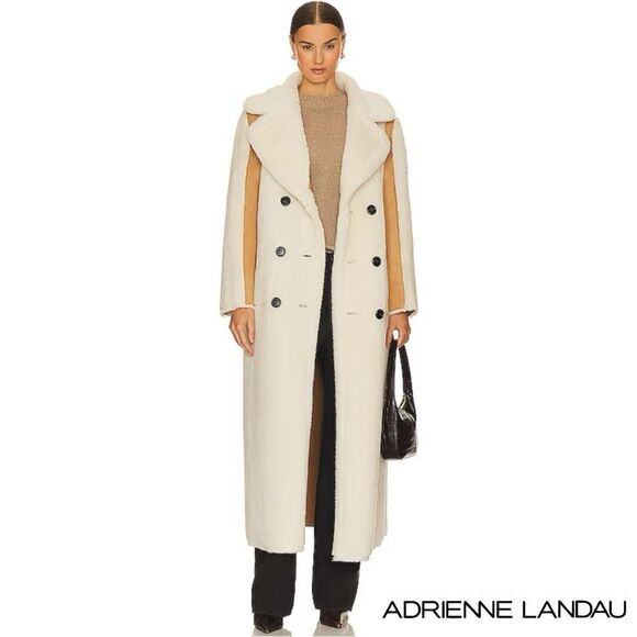 Adrienne Landau *NWT* Revolve Faux Shearling Suede Reversible Coat Camel & Ivory - Picture 2 of 7